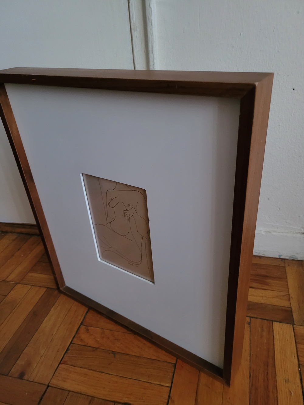CB2 Tan Wood Frame Wall Art with White Mat